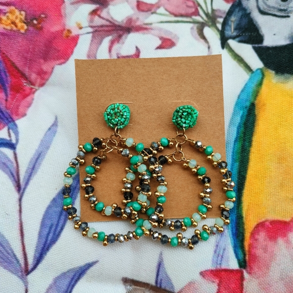 🐦The Mosaic Collection🐦Turquoise and Gold Boho Beaded Earrings - Picture 6 of 16